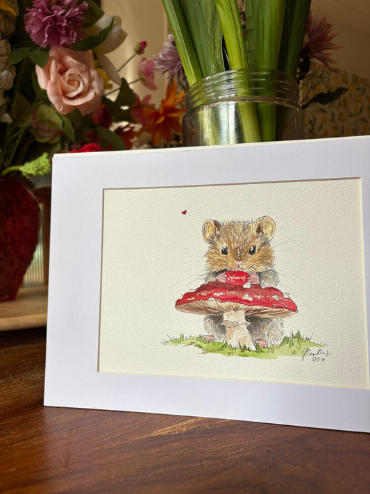 ‘Ellie and her Rosehip’ A4 Original Watercolour with Mount